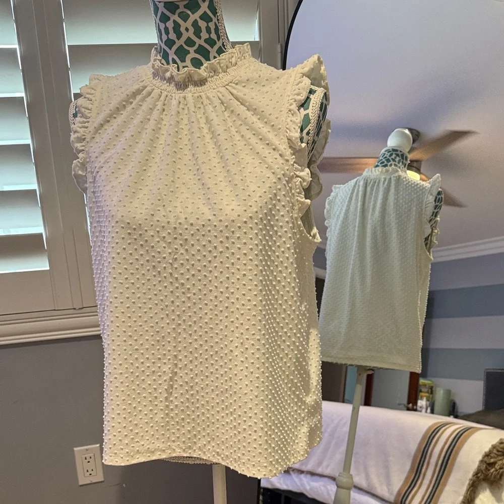 J. Crew White Textured Ruffle Blouse L - Picture 1 of 5